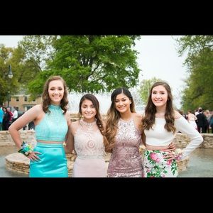 White & pink floral prom dress